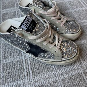 Golden Goose Silver Glitter Star Sneakers